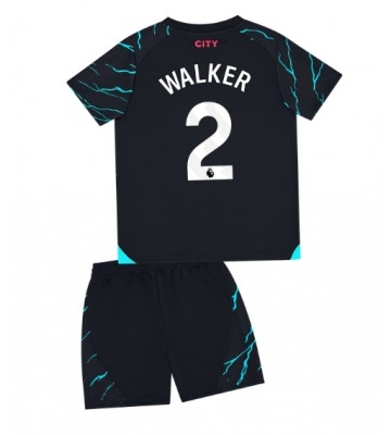 Manchester City Kyle Walker #2 Kolmas Pelipaita Lasten 2023-24 Lyhyet Hihat (+ Lyhyet housut)